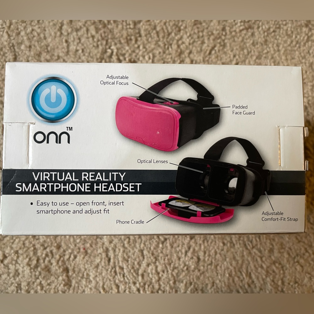 NIB Onn Pink Virtual Reality Smartphone Headset Fits Up to 6” Screens